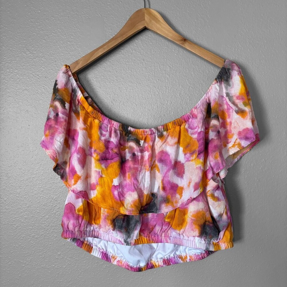 Torrid Multi Watercolor Tie-Dye Off-Shoulder Ruffled Neckline Top Size 2X Boho - Picture 10 of 11